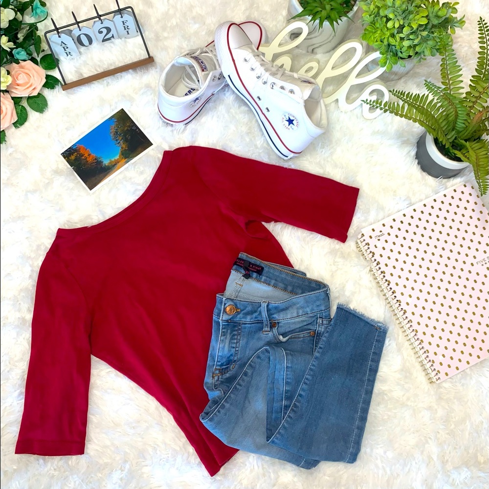 Jeanswest Women’s Medium 3/4 Sleeved Red Shirt